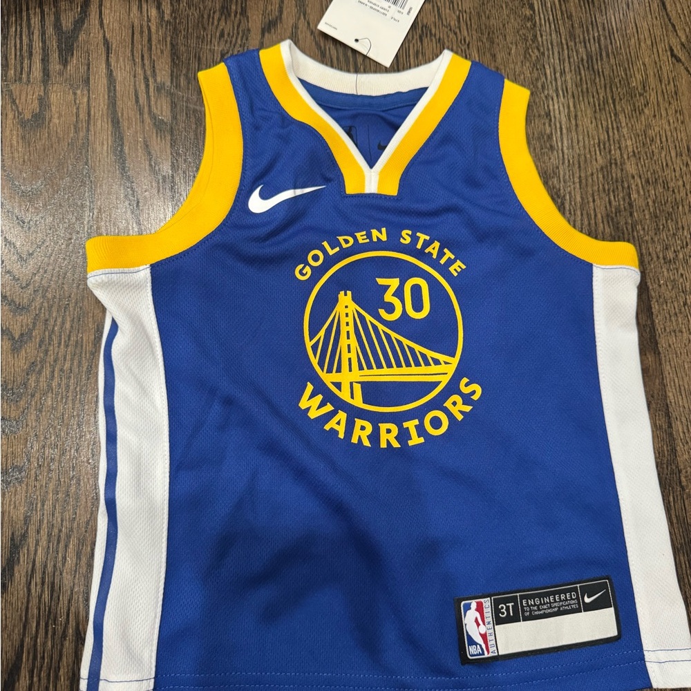 Nike Blue and Yellow Golden State Warriors Kids Jersey